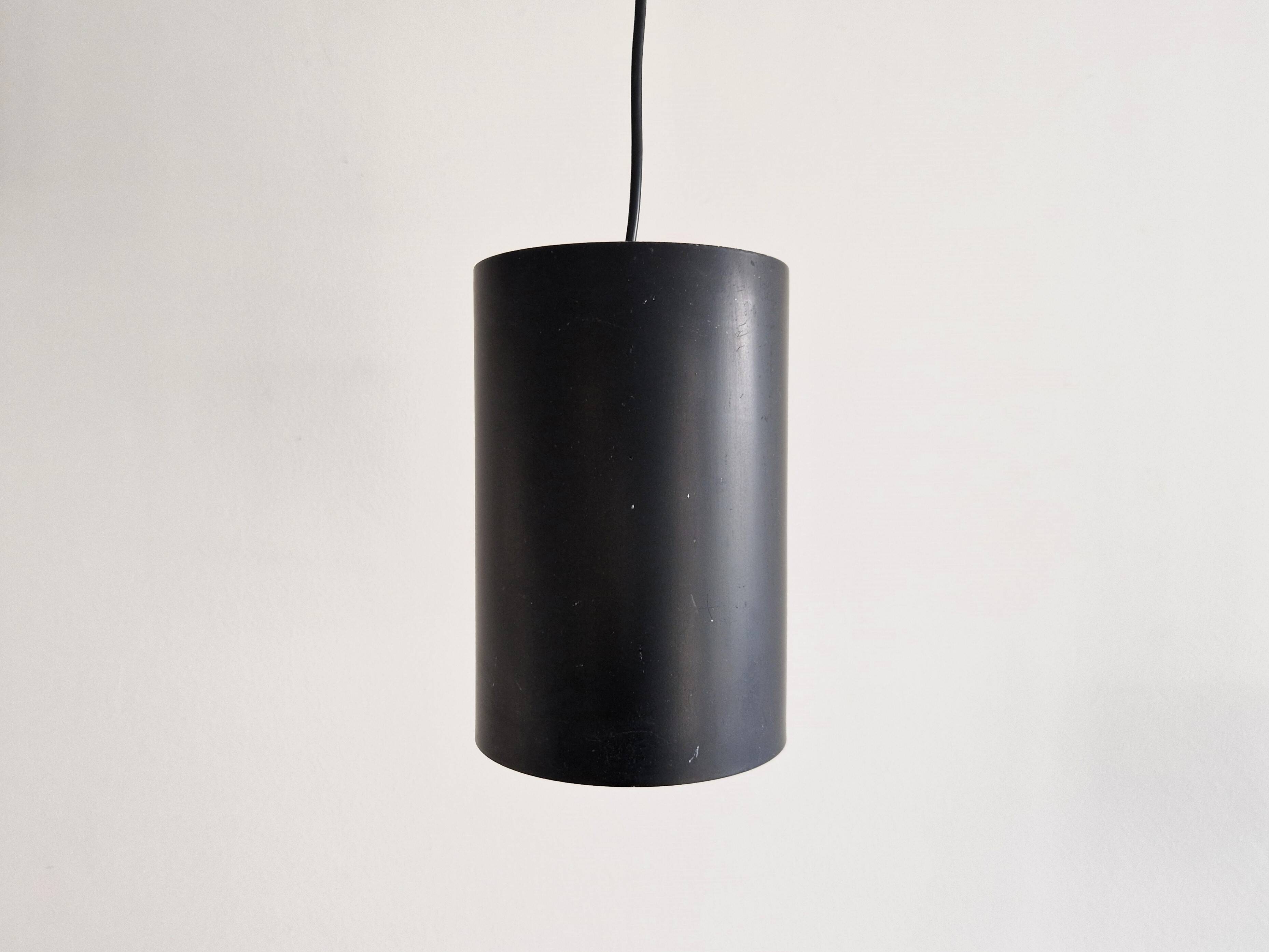 Set of 3 black cylinder pendant lamps, by Eila & John Meiling for Louis Poulsen, Denmark 1967