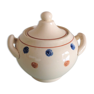 Sugar bowl white creme faienceries of Sarreguemines / vitage years 50-60