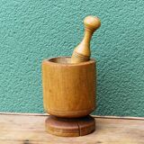 Turned wooden mortar and pestle