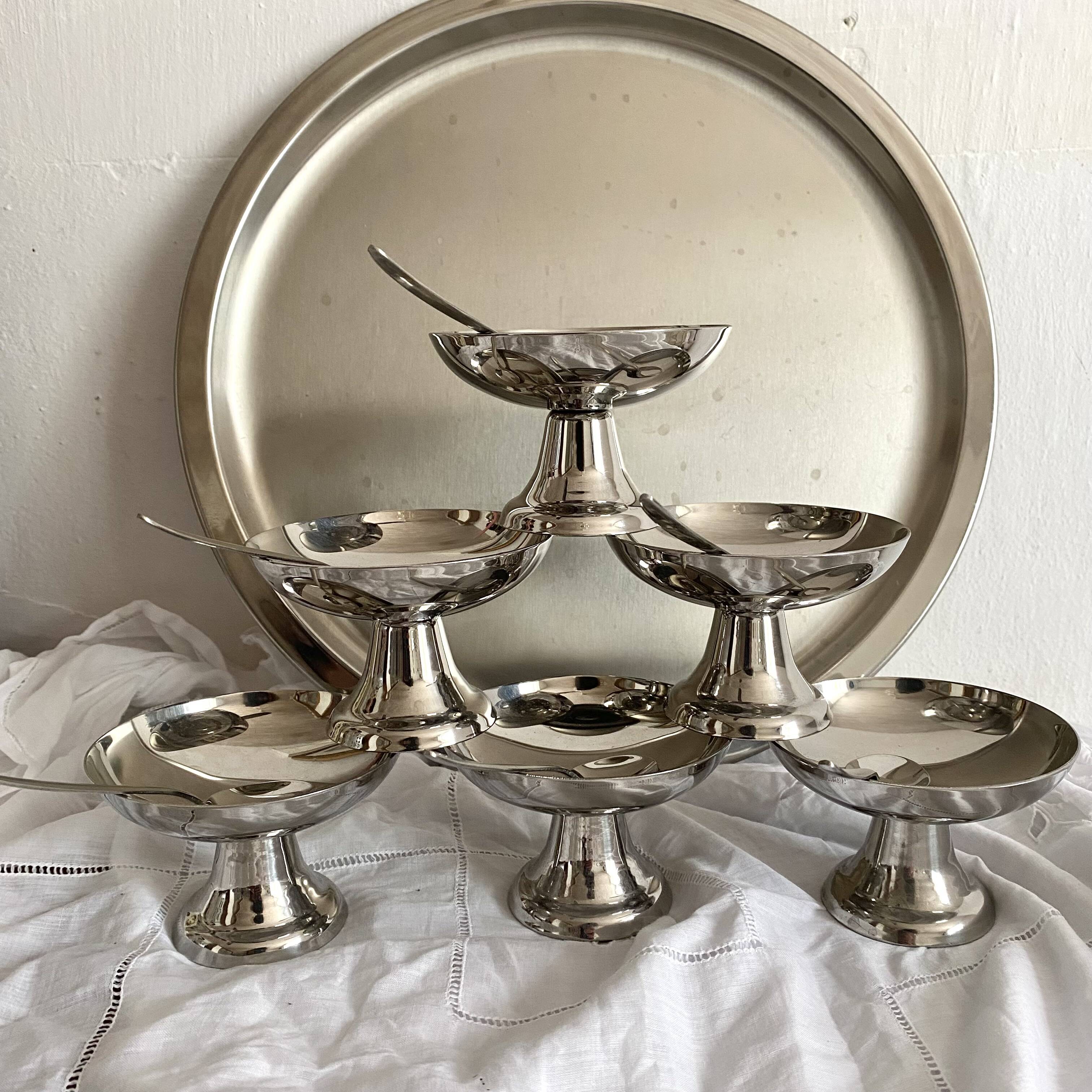 Stainless steel ice cream cup and tray set