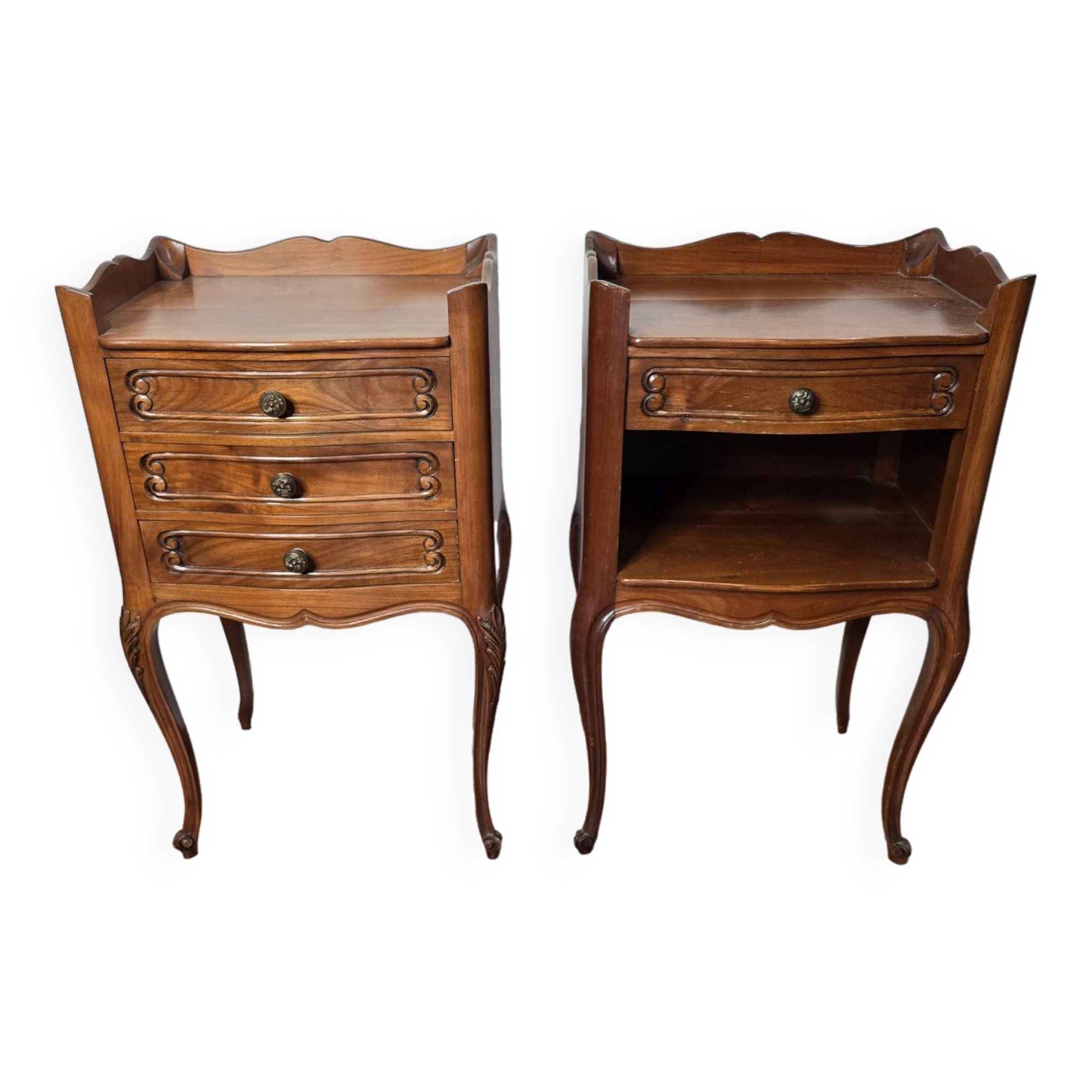 Pair of Louis XV style bedside tables in cherry wood