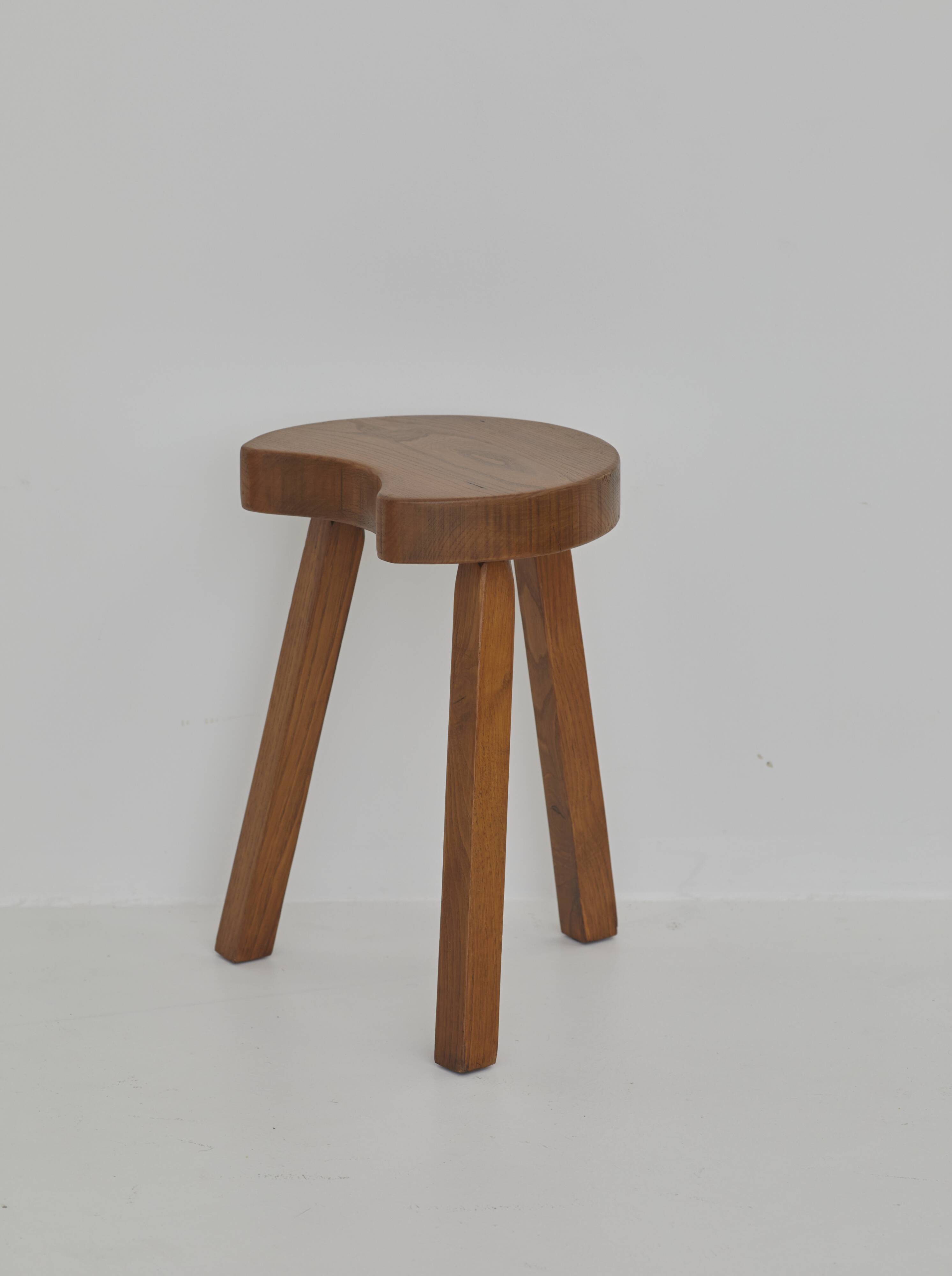 Vintage Solid Beech Brutalist Tripod Stool Circa 1960