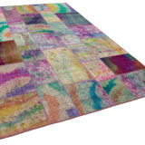 Handwoven anatolian contemporary 197 cm x 301 cm multicolor patchwork carpet