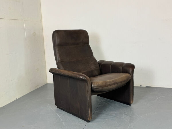 Fauteuil de salon vintage en cuir brutaliste du milieu du siècle de De Sede, années 1960