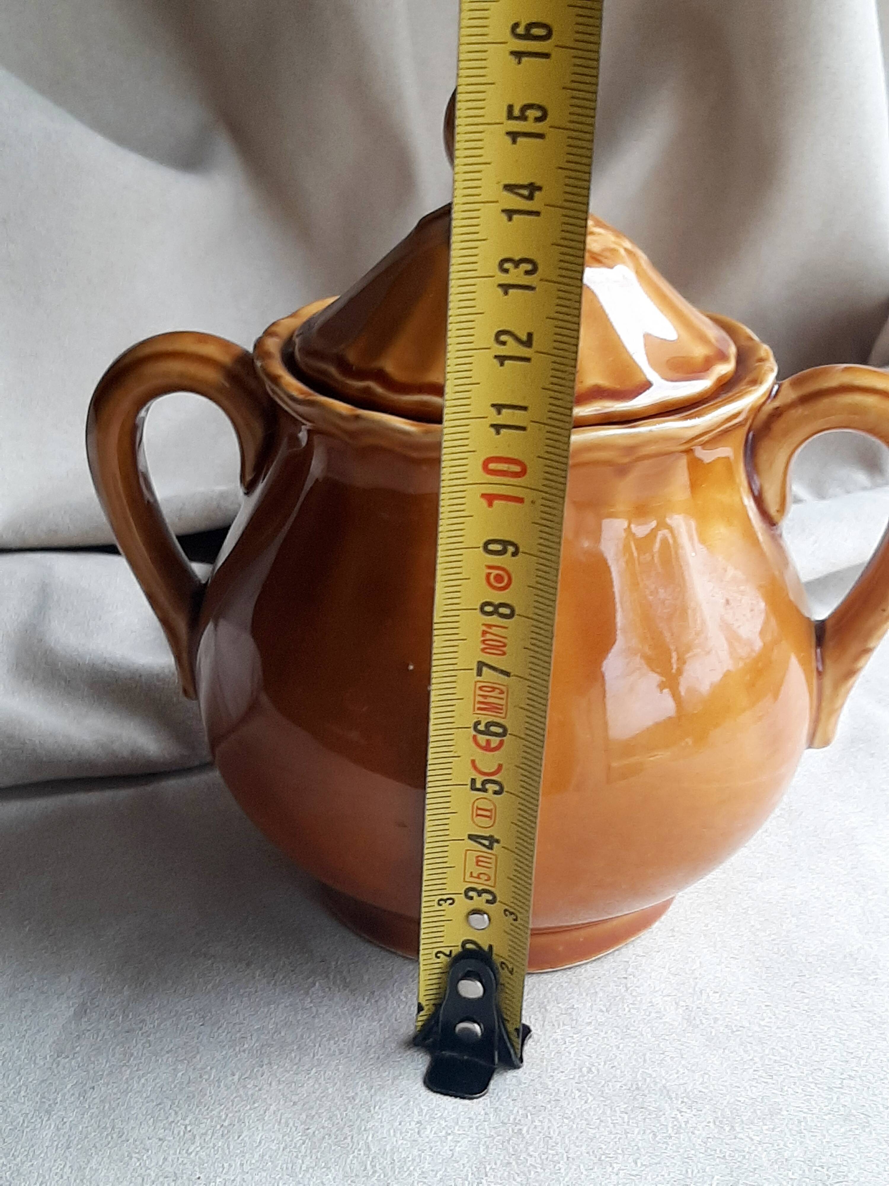Vintage sugar bowl in Lunéville earthenware, terracotta colour.