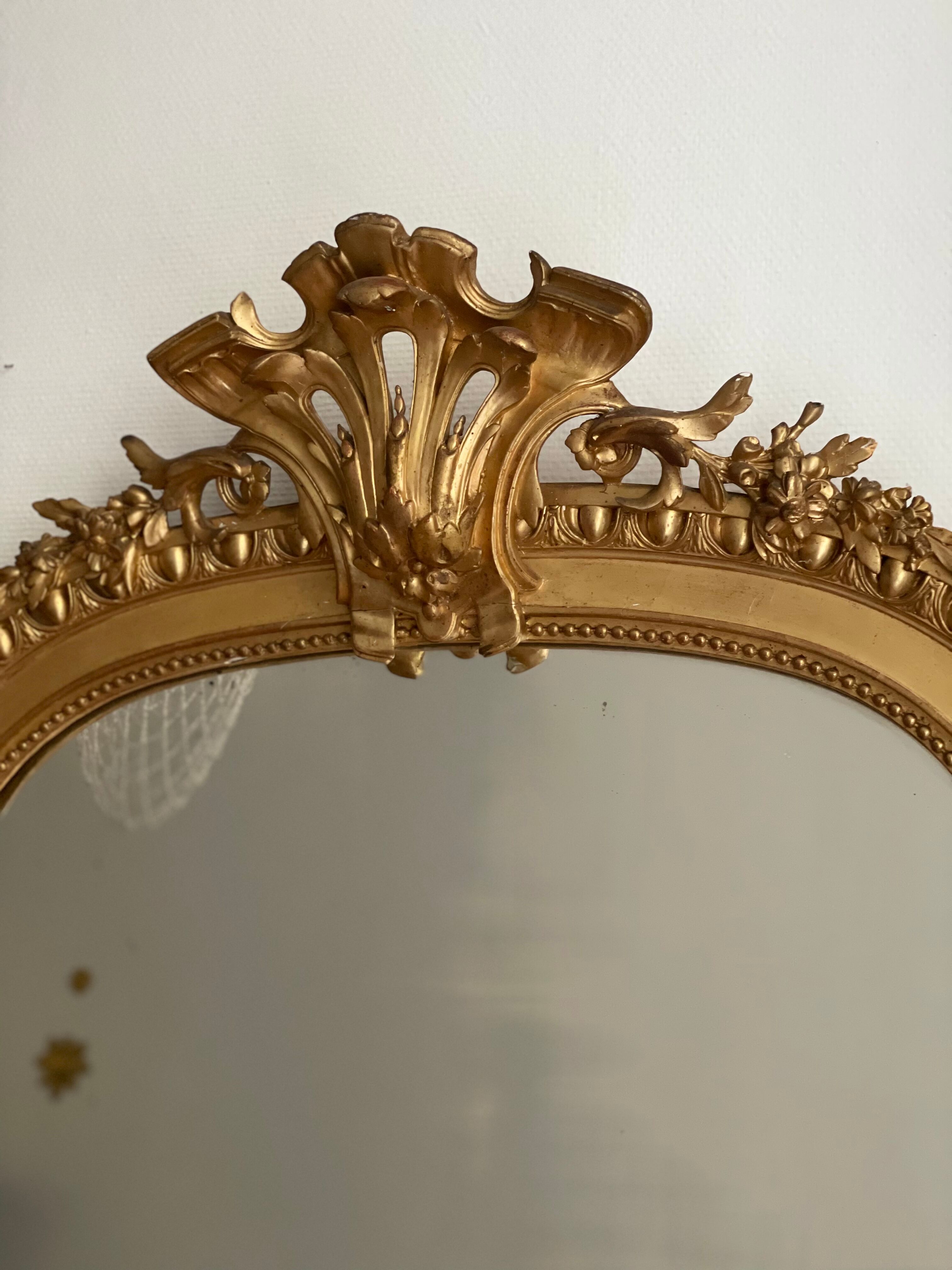 Antique napoleon mirror lll gilded pediment with rare gold leaf 103x182cm