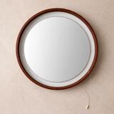 Rare Round Illuminated Teak Mirror from the 1960s