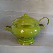 Vintage green enamelled tin soup tureen
