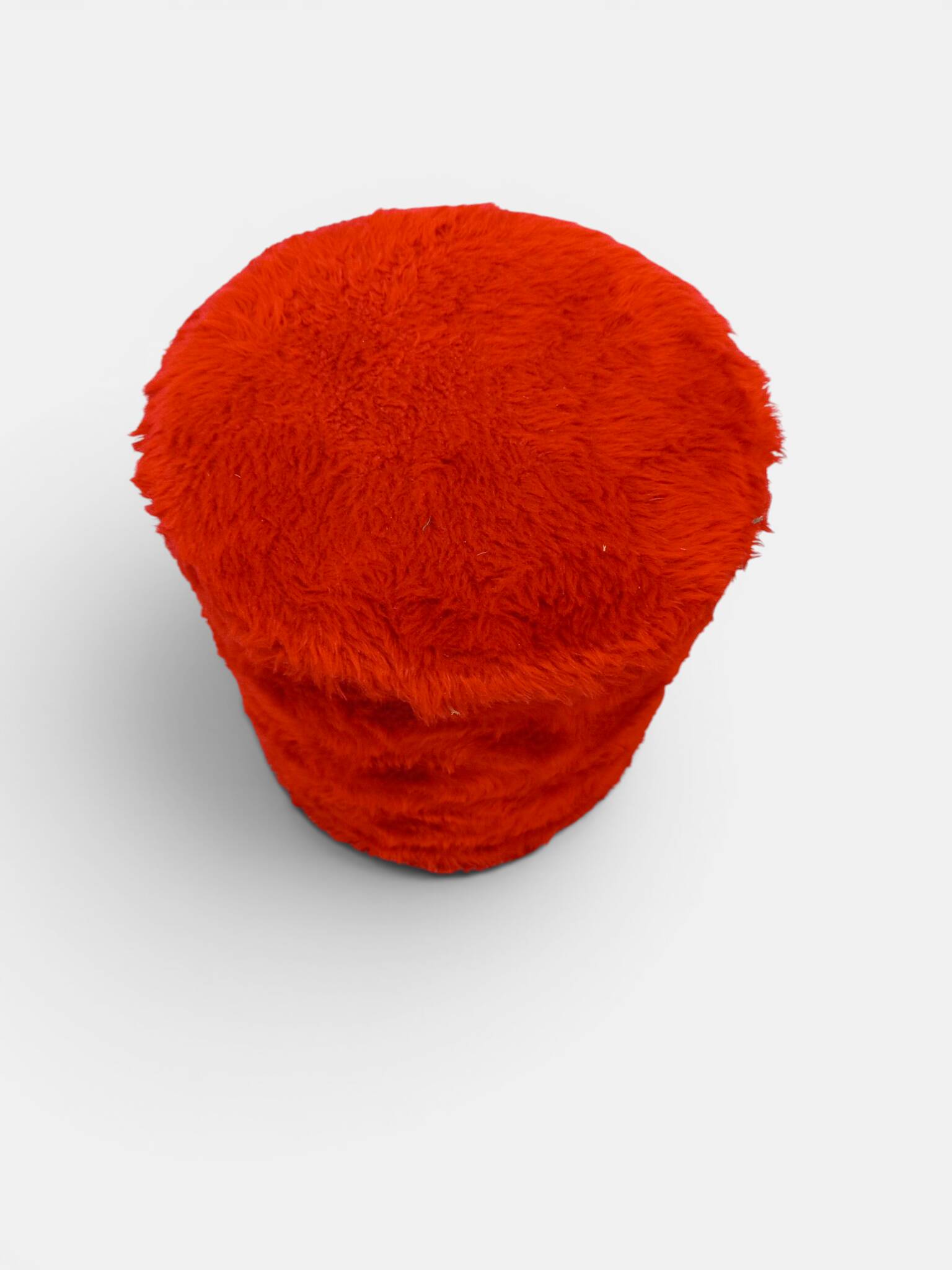 Pouf vintage coffre Space Age en fourrure rouge – 1970
