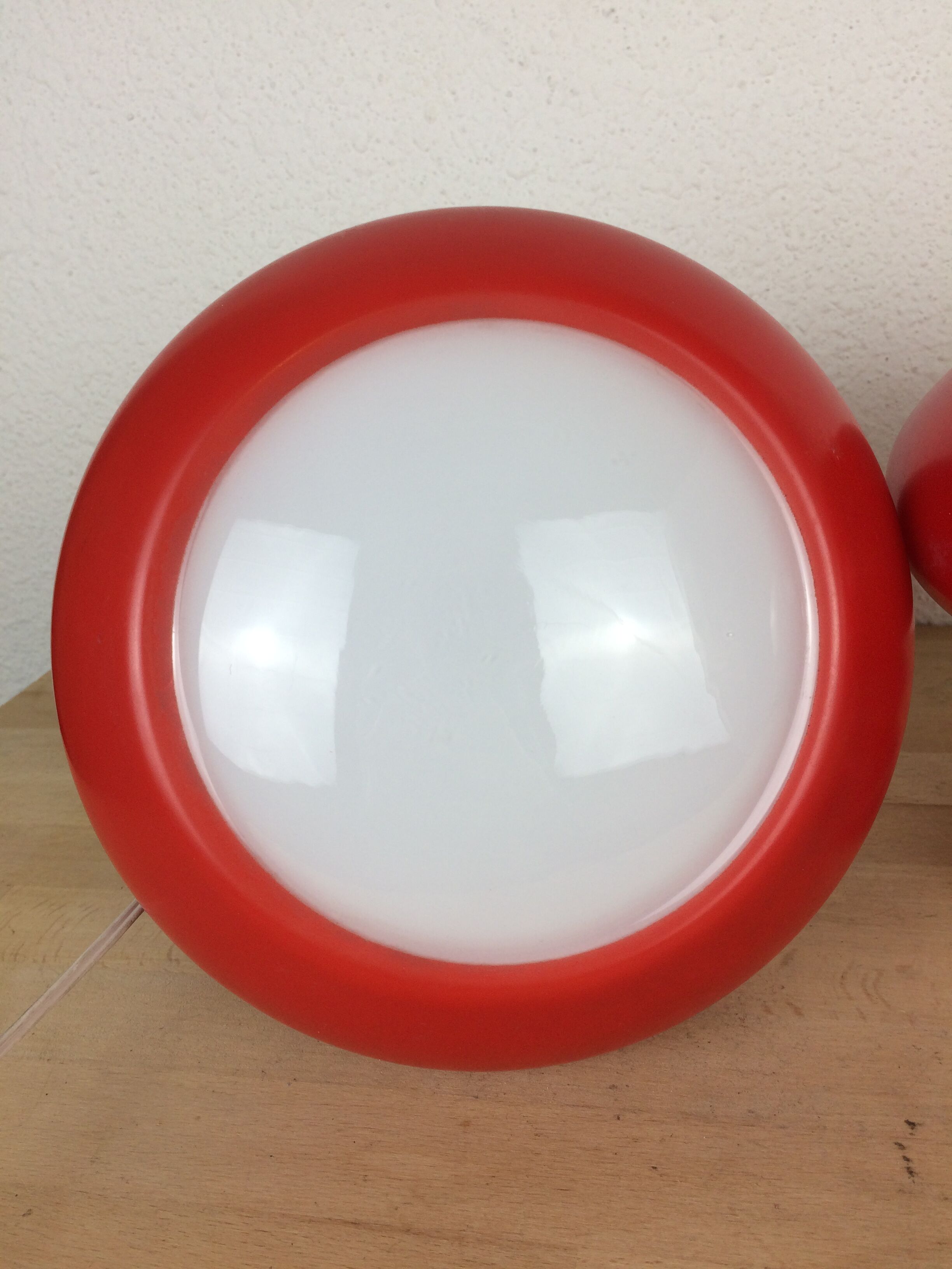 Pair of mushroom lamps red glass space age, 70s