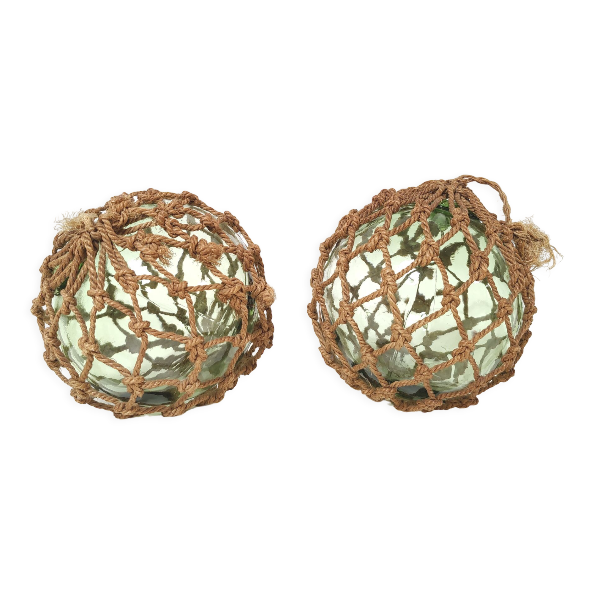 Lot 2 flotteurs marin boule verre et corde
