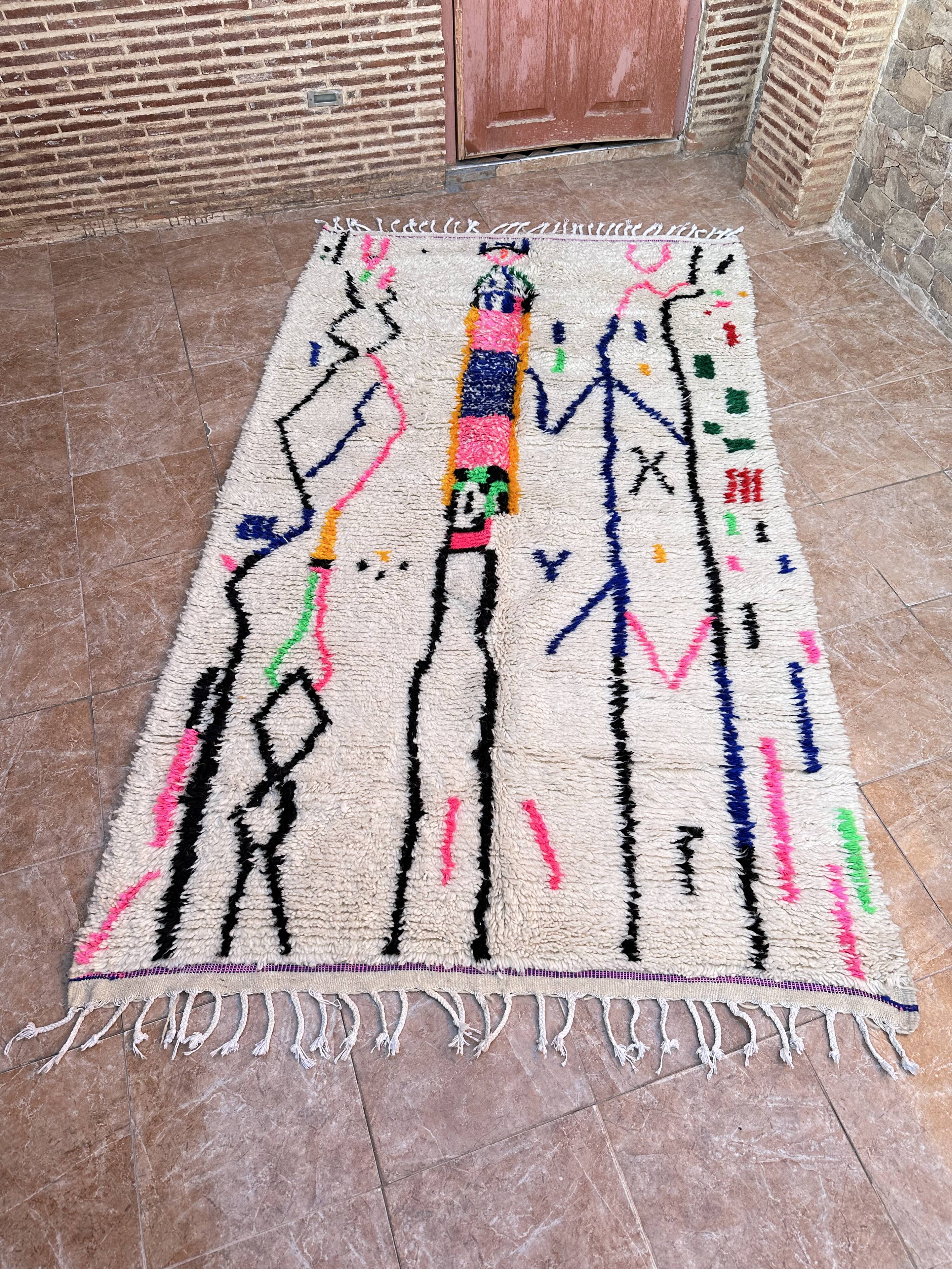 Handmade Berber wool rug: Moroccan Azilal style, colorful pattern