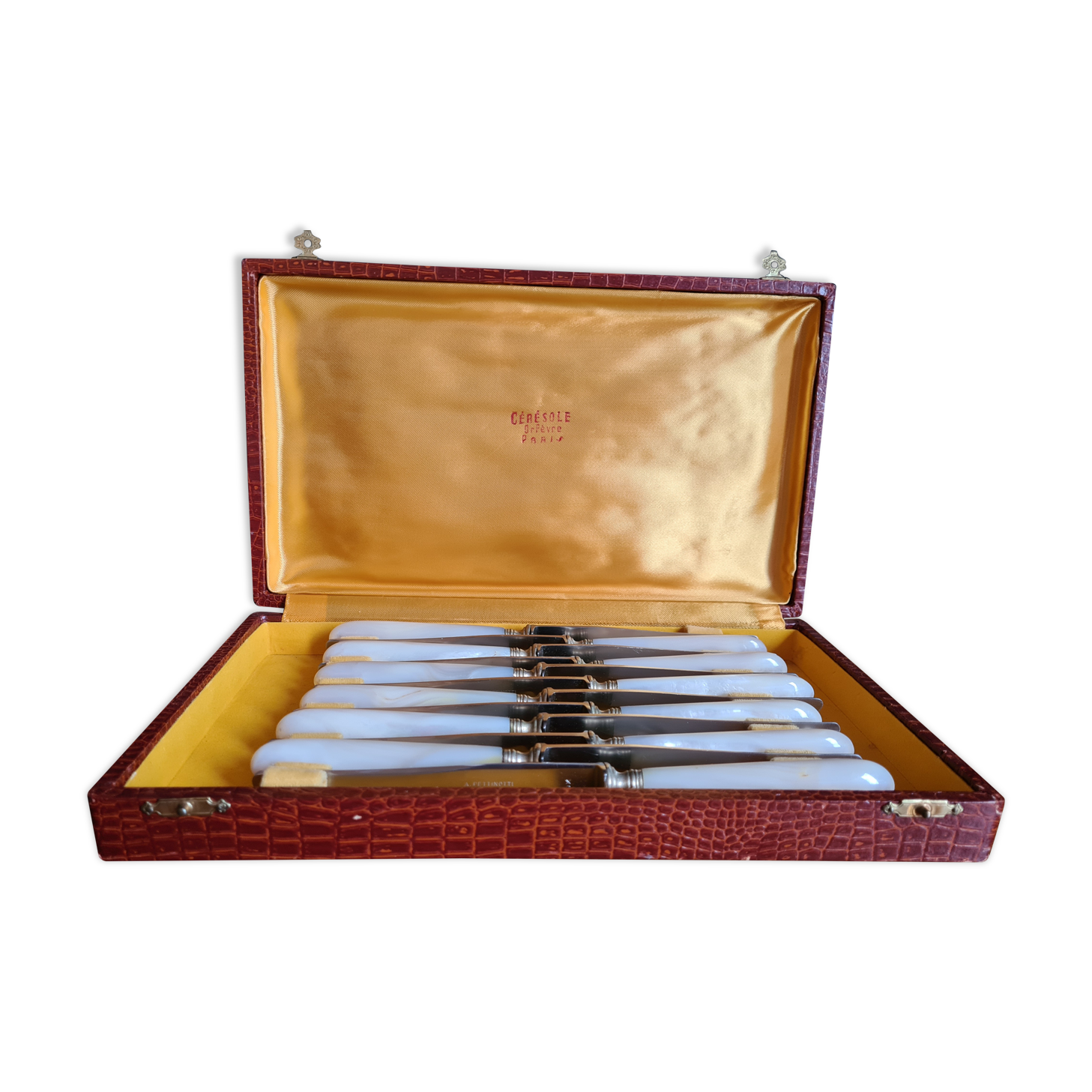 COFFRET ANCIEN 12 couteaux table Au Gaulois ménagère service art table