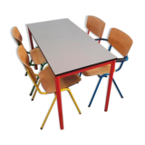 Multicolored dining table and chairs 80s