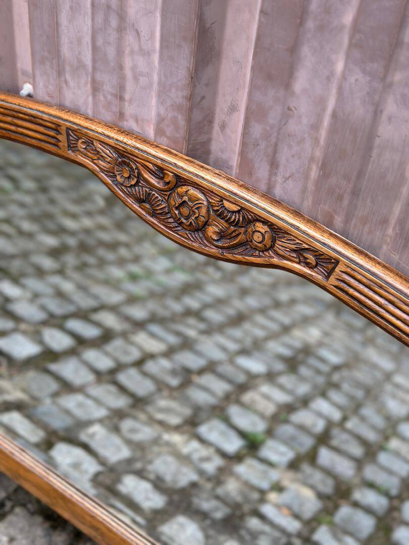 Art Deco concave mirror, arc-shaped, carved in solid wood, 1940.