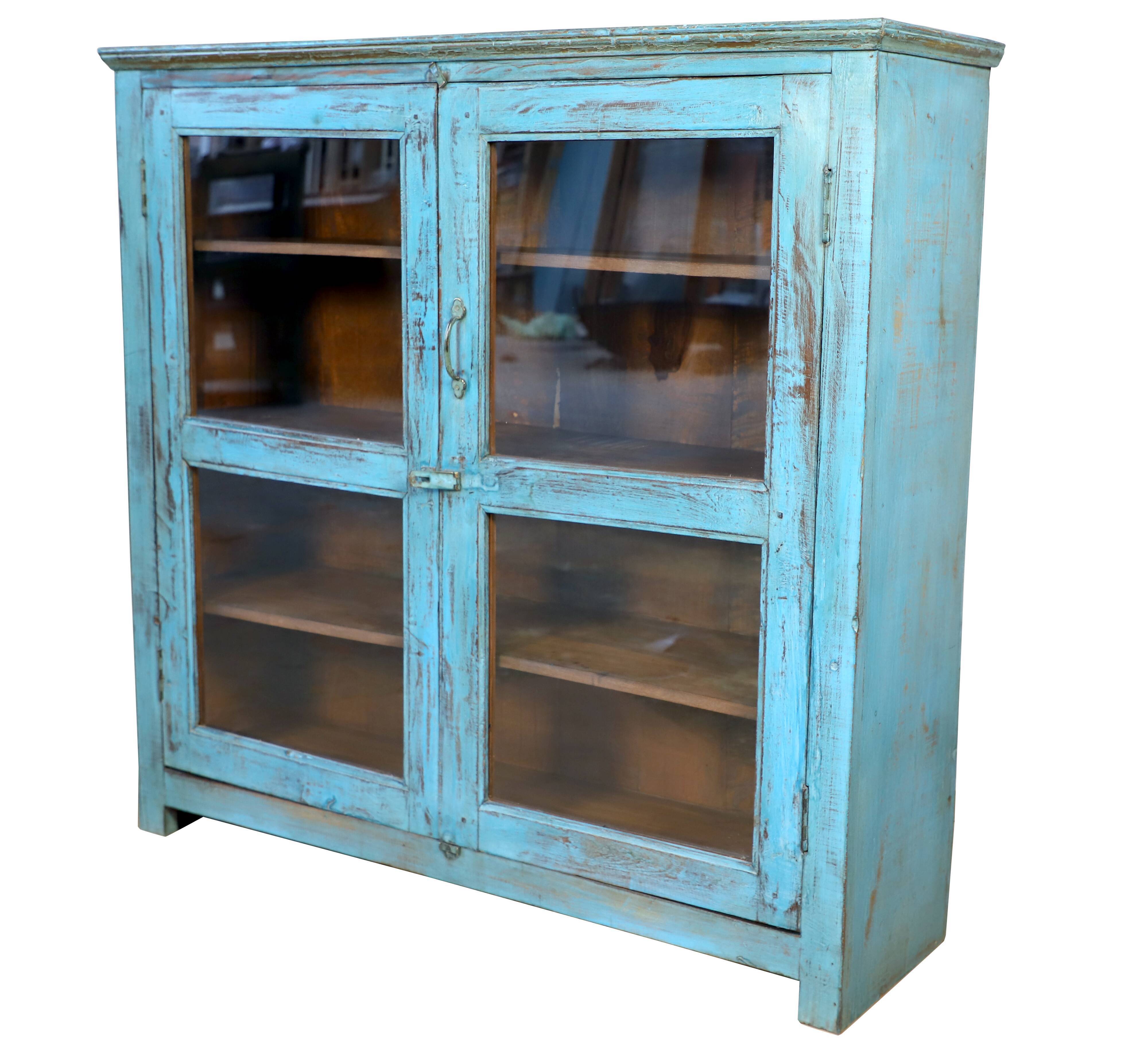 Burmese teak showcase with original blue patina