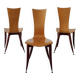 3 plywood burgundy legs chairs | Italy | 1980s
