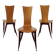 3 plywood burgundy legs chairs | Italy | 1980s