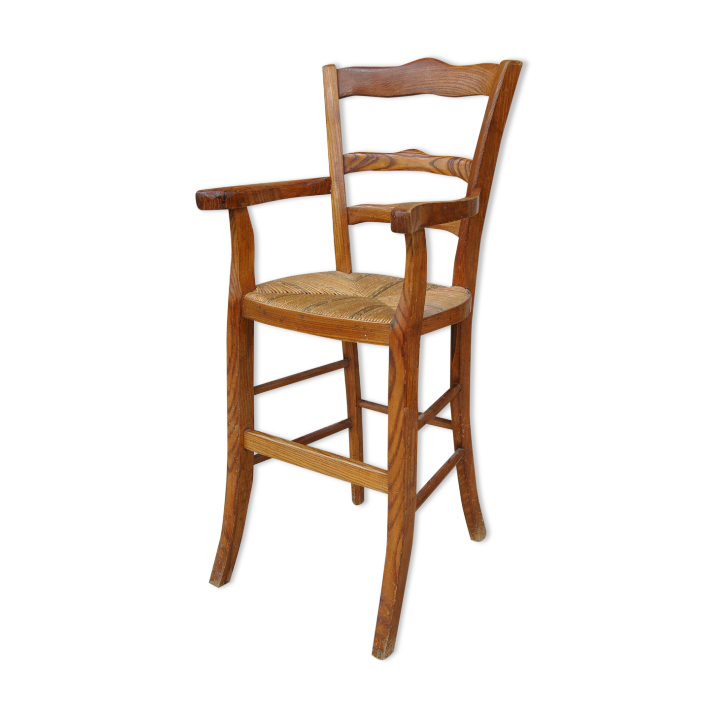 Wooden children's high chair and mulched seat