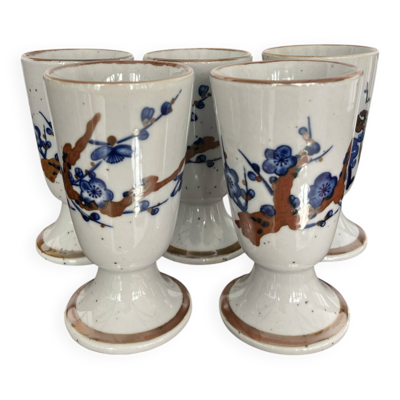 Set 5 mazagrans grés « fleurs de cerisier » bleues