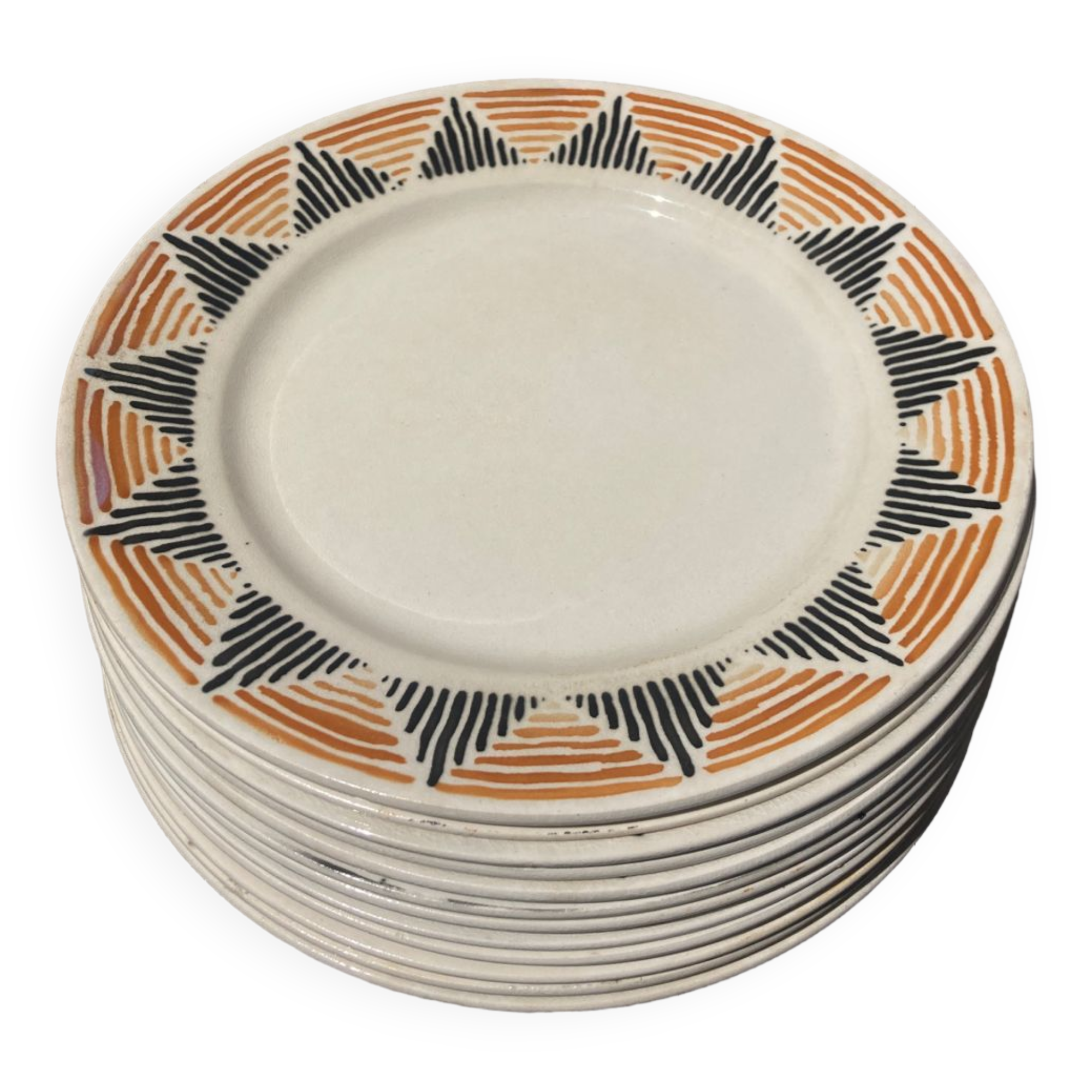 12 flat plates in yellow earthenware Badonviller