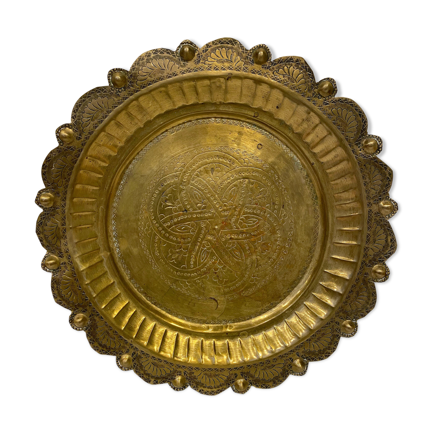 Oriental brass tray hammered