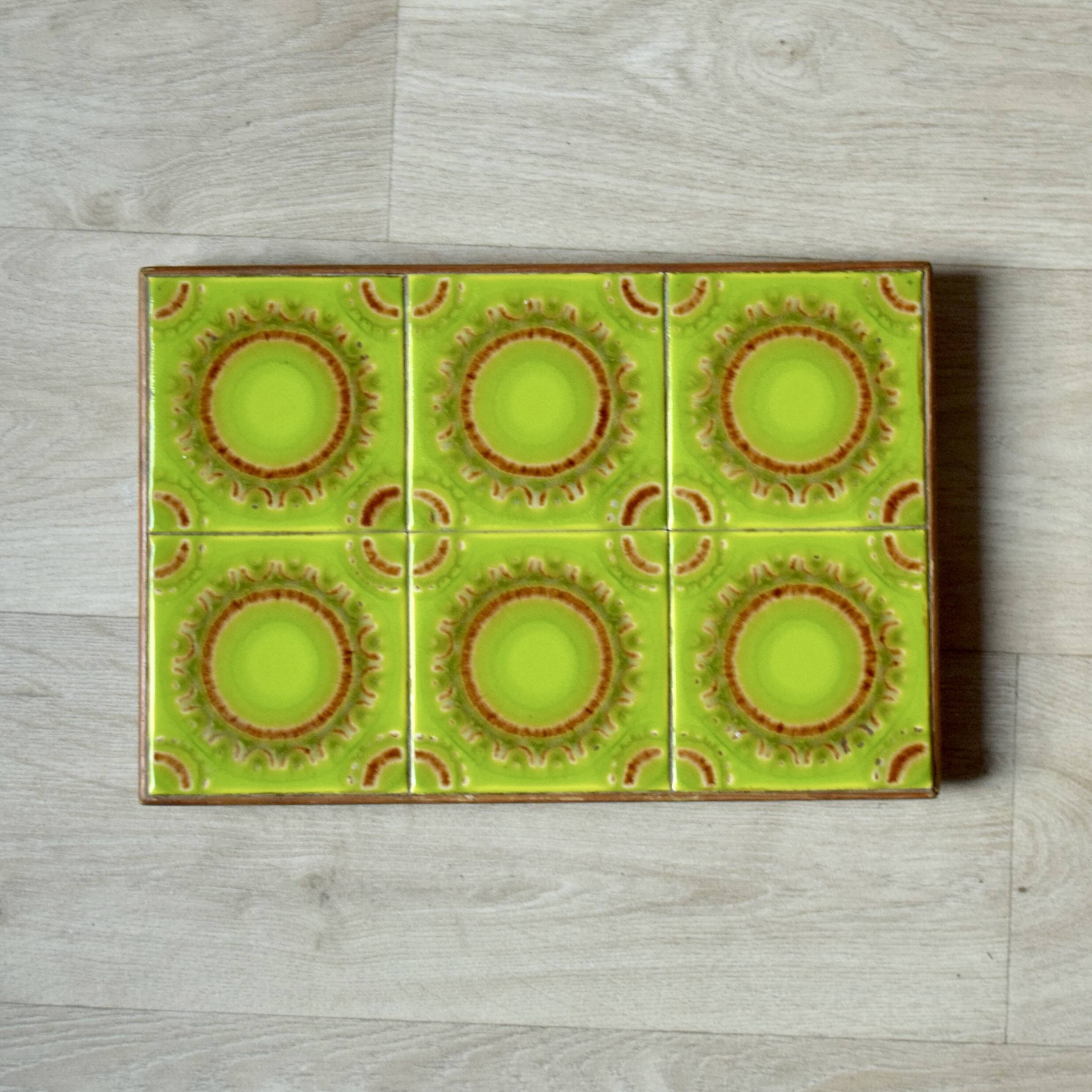 Large vintage glazed ceramic trivet