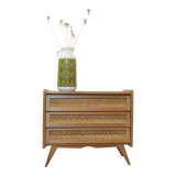 Wooden and rattan chest of drawers from the 60s.