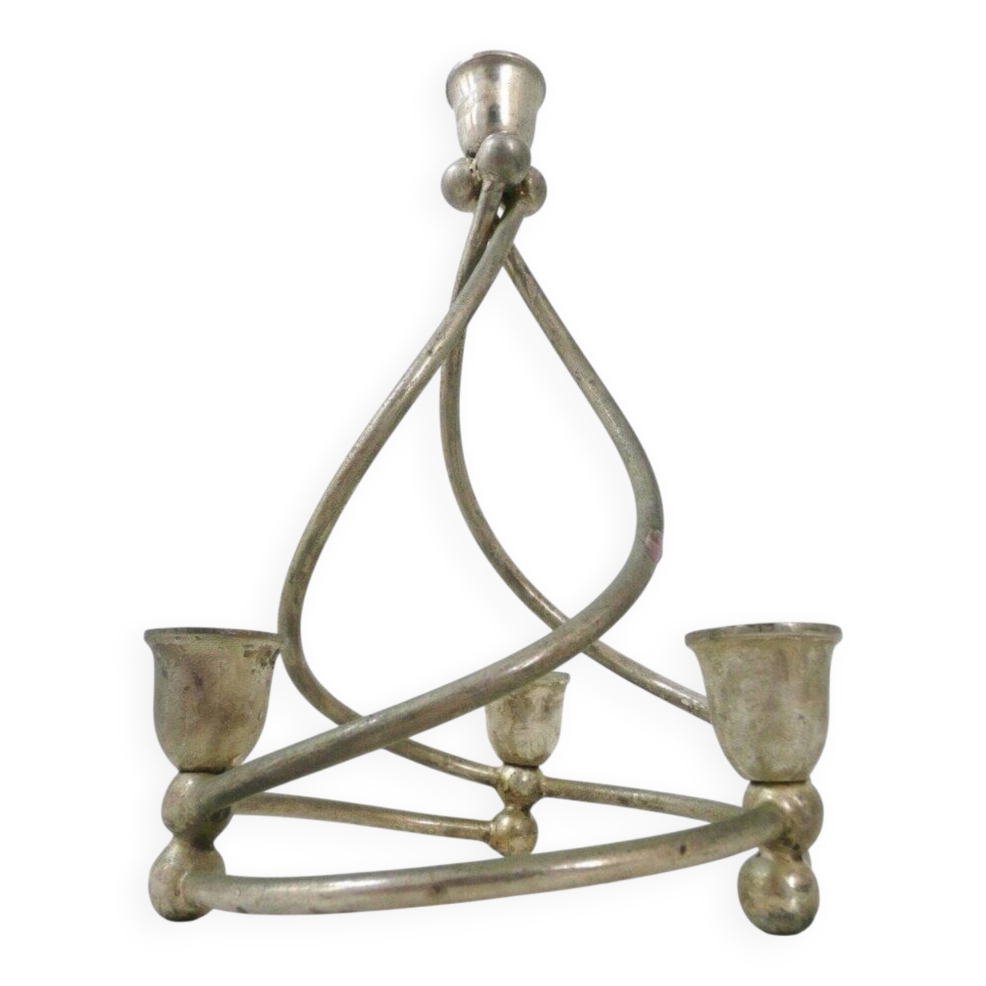Twisted silver-plated metal candlestick vintage design from the 1970s.