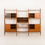 Scandinavian free-standing teak wall unit with 5 cabinets, Norway 1960s