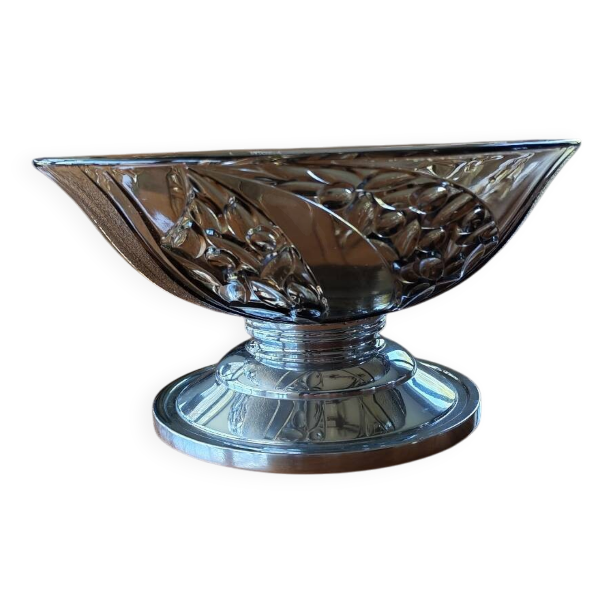 Art Deco bowl in moulded glass and chrome metal