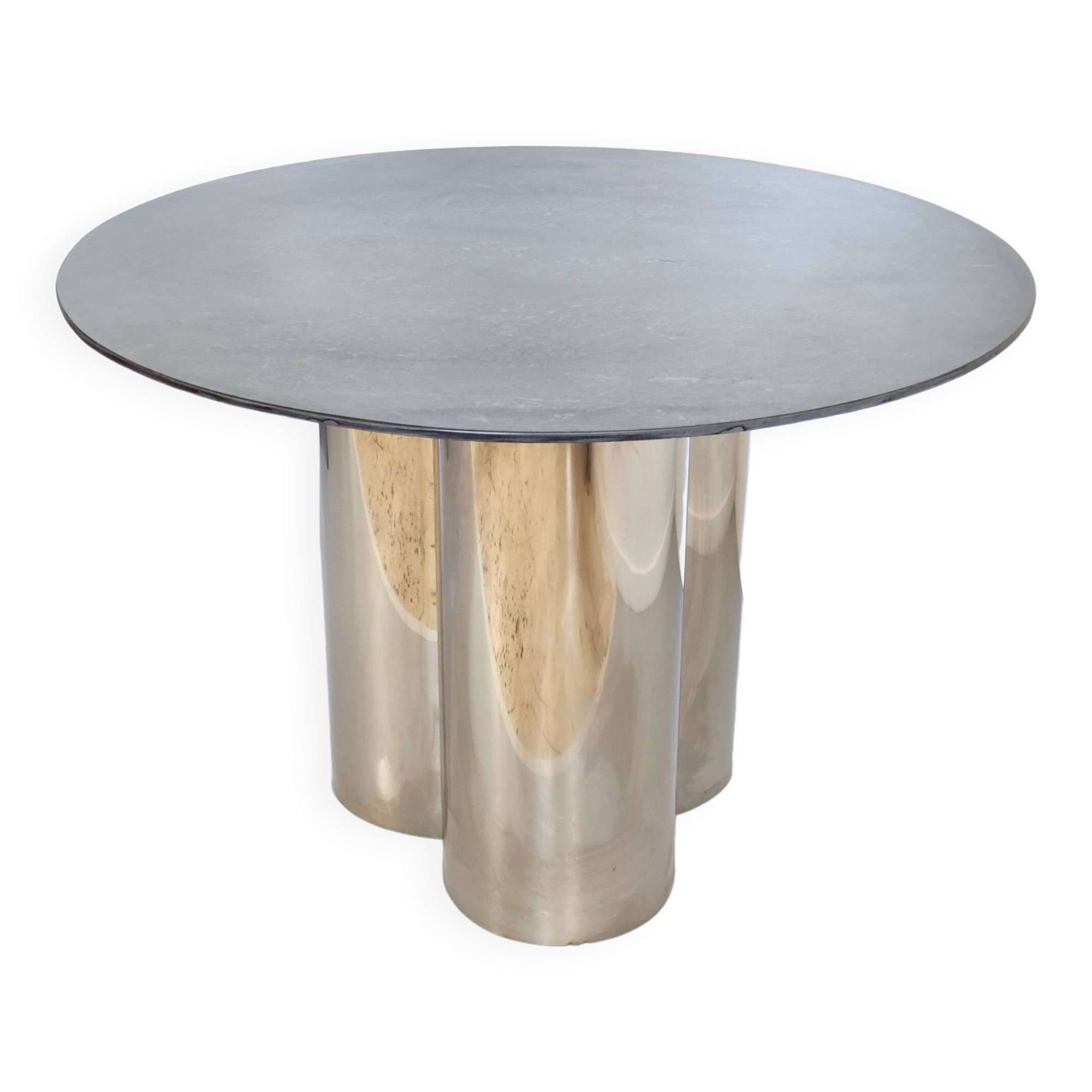 Postmodern Steel Dining Table with a Round Green Marble Top, Italy