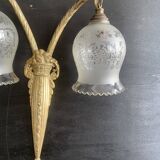 Art Deco double wall light in brass and glass tulips 1930