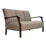 1950s, Danish 2-seater sofa, beige furniture wool fabric, beech wood legs.