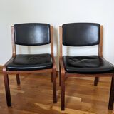 Vintage leather and wood chair pair