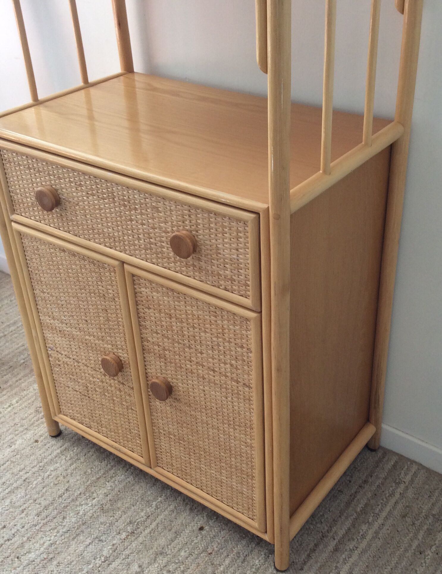 Shelf of the 70s in rattan and wicker wood