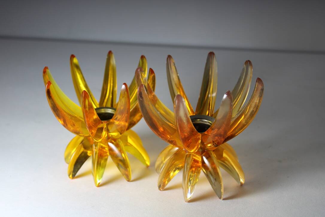 Friedel Lotus Lucite candle holders Germany 1960 x3