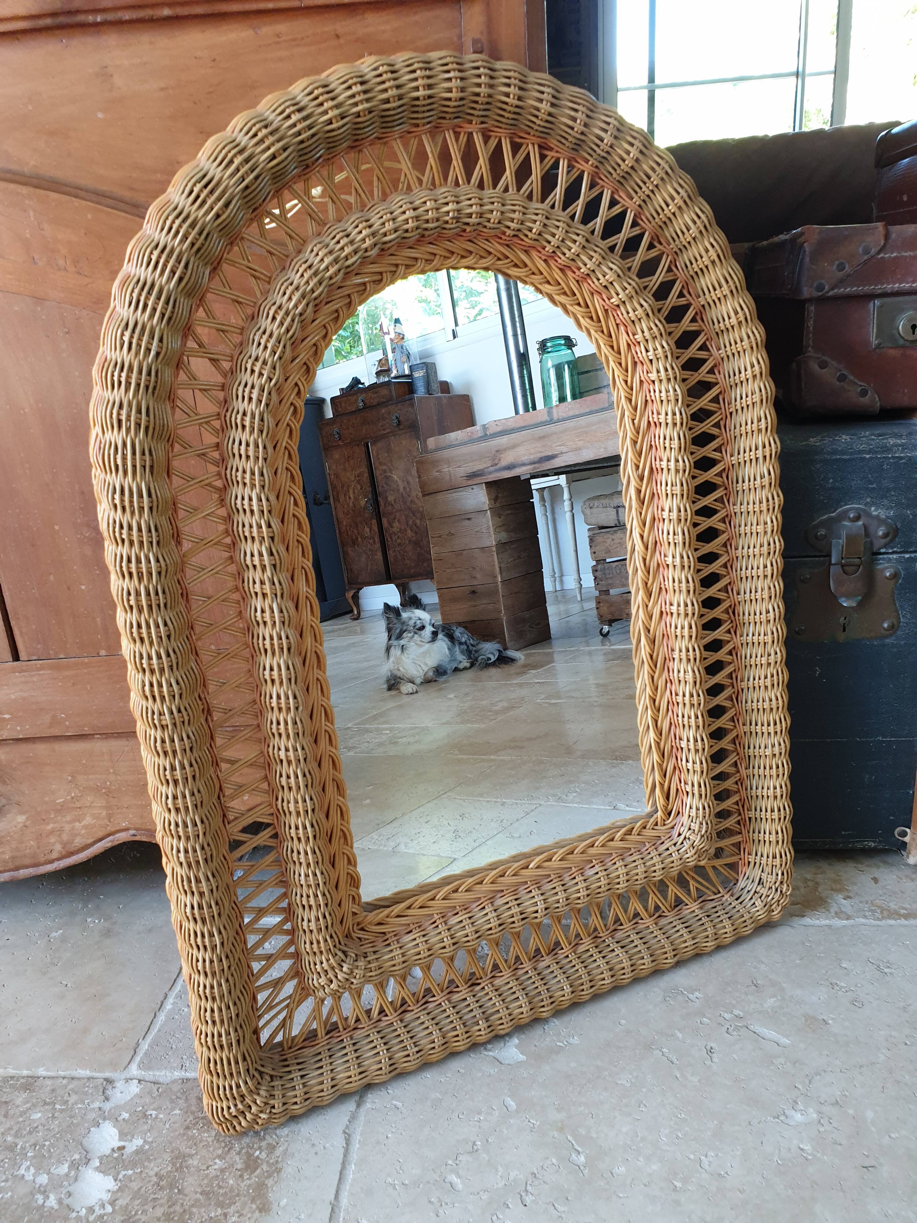 Old vintage rattan mirror