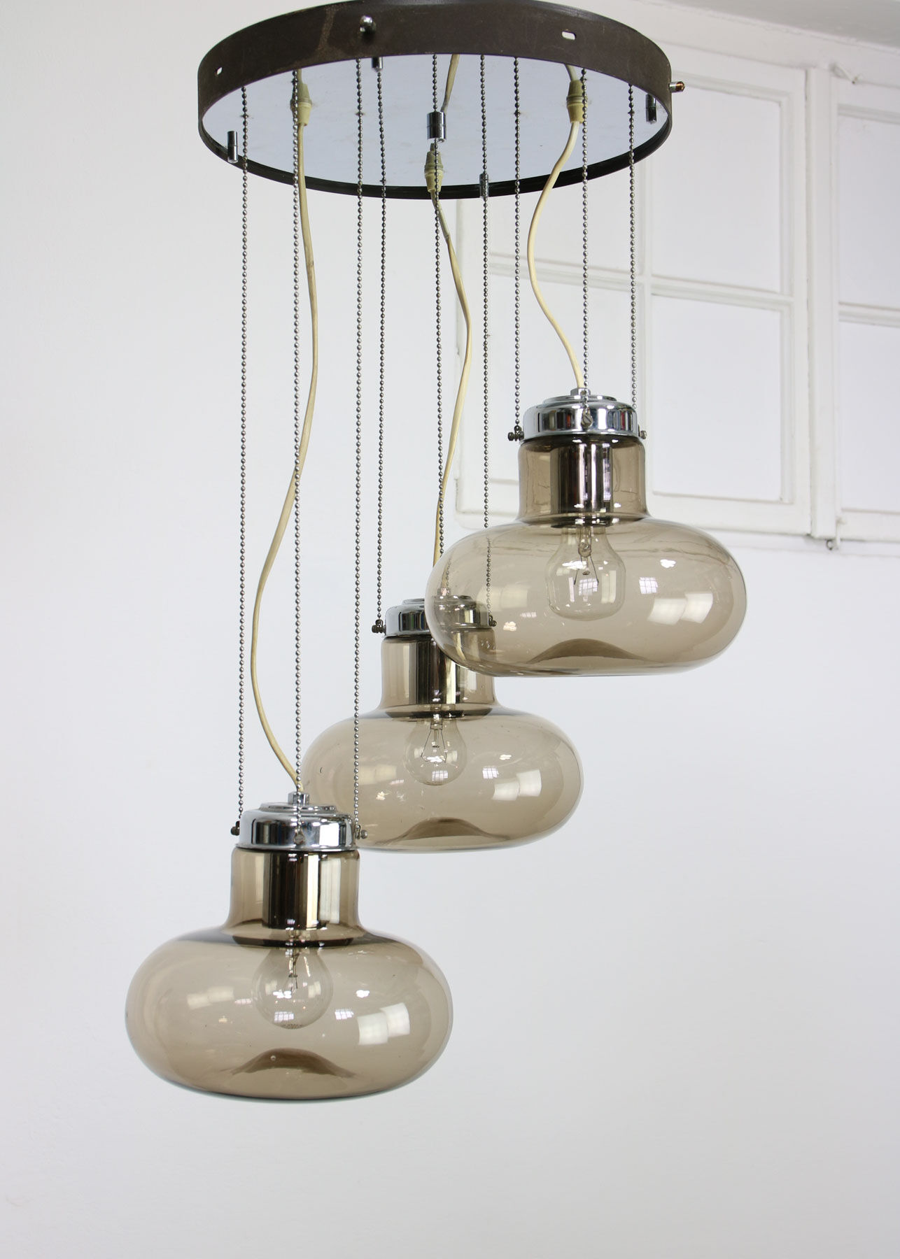 Vintage italian smoked glass chandelier, 1970s