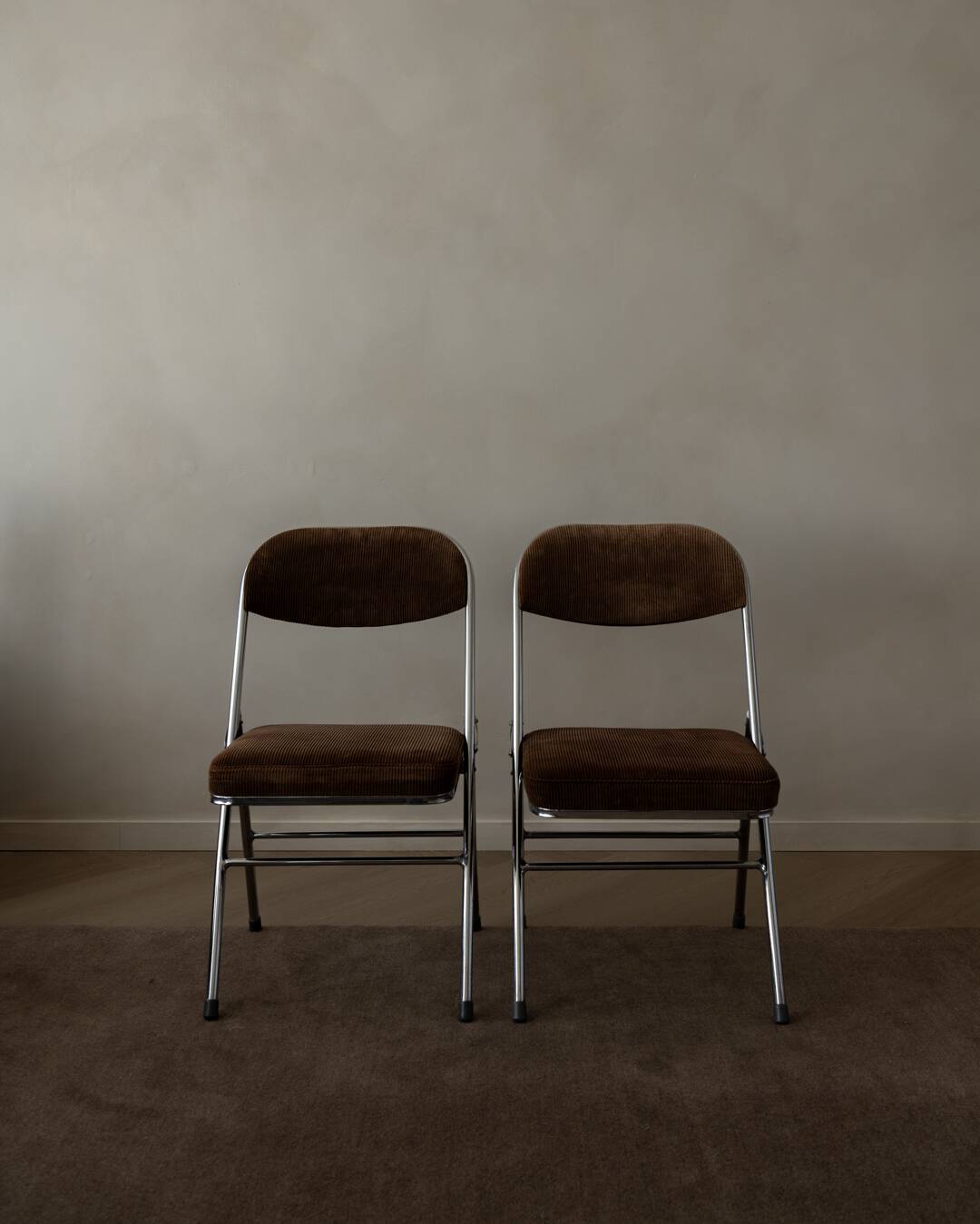 Vintage Chrome Folding Chairs (Pair) | Brown Corduroy Upholstery