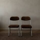 Vintage Chrome Folding Chairs (Pair) | Brown Corduroy Upholstery