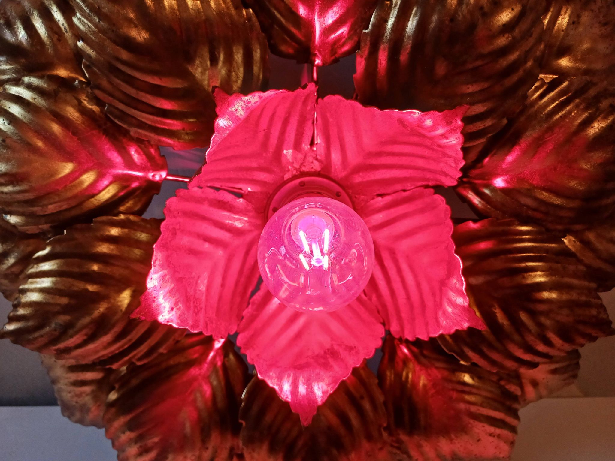 Vintage Gold Metal Wall or Ceiling Light "Sun"