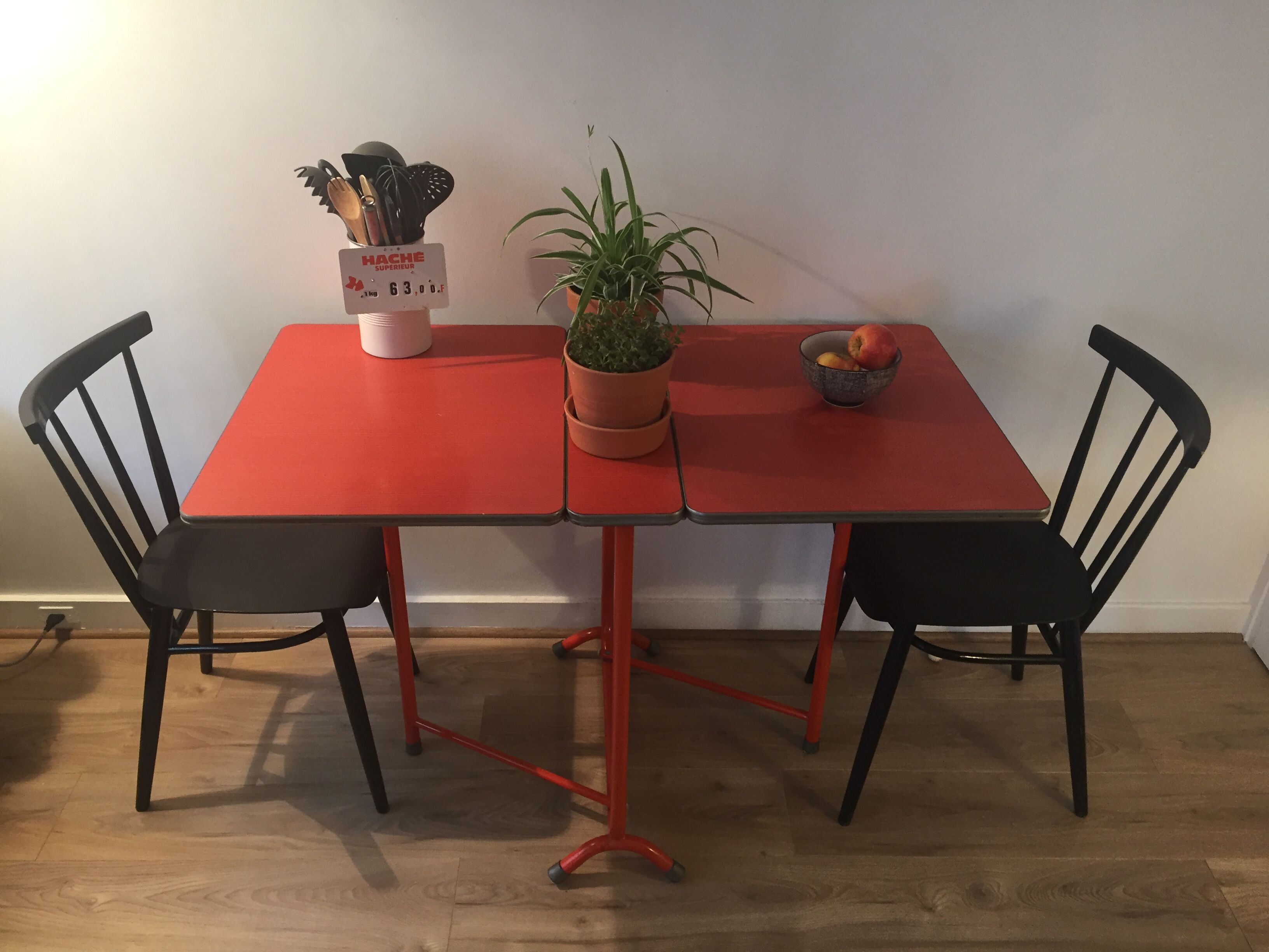 Table pliante pliable formica orange vintage
