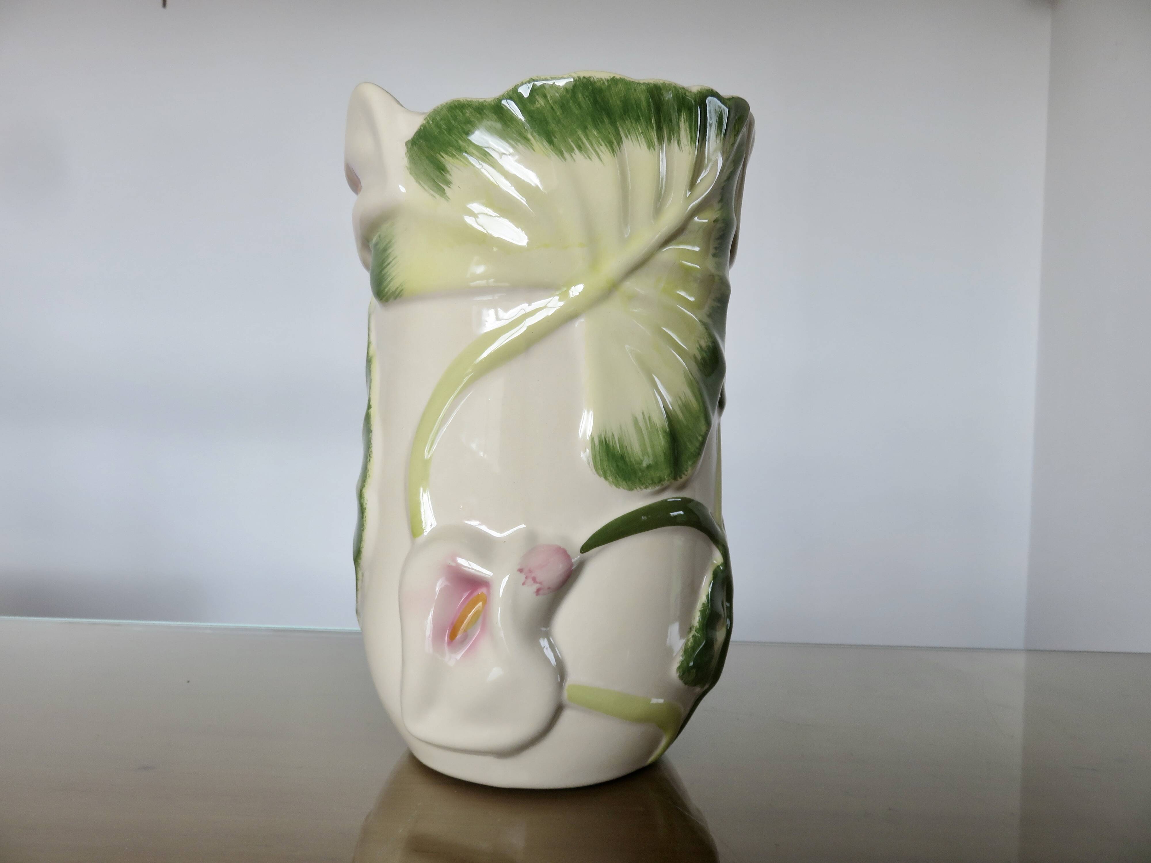Ceramic vase, floral pattern, numbered and signed 70s 80s