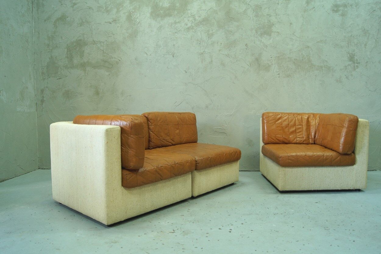 Canapé modulaire en cuir patchwork italien années 1970