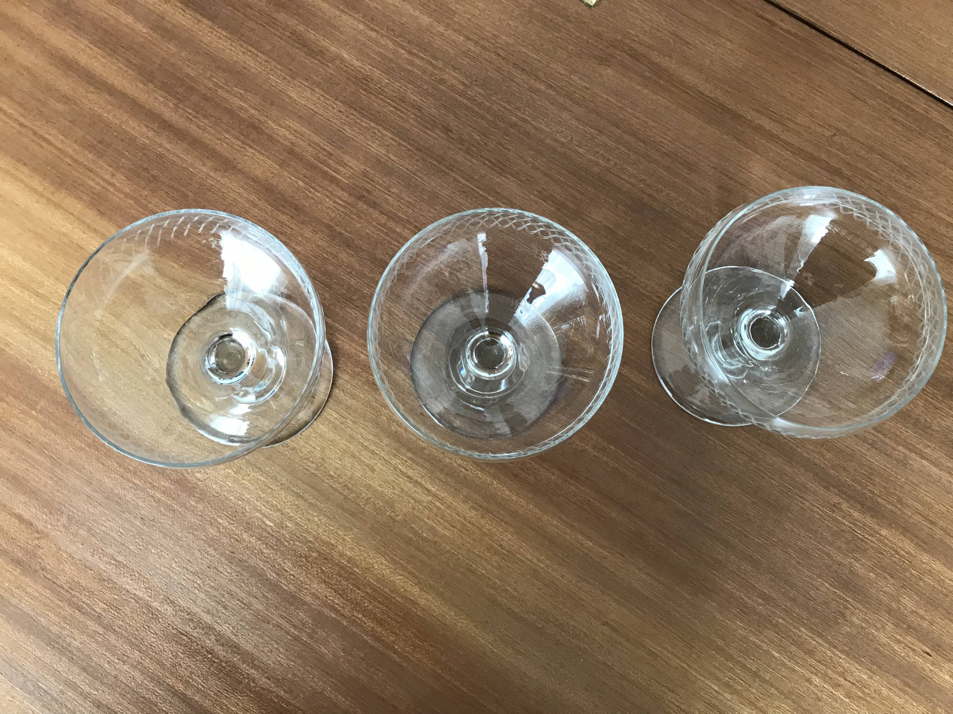 3 crystal champagne glasses