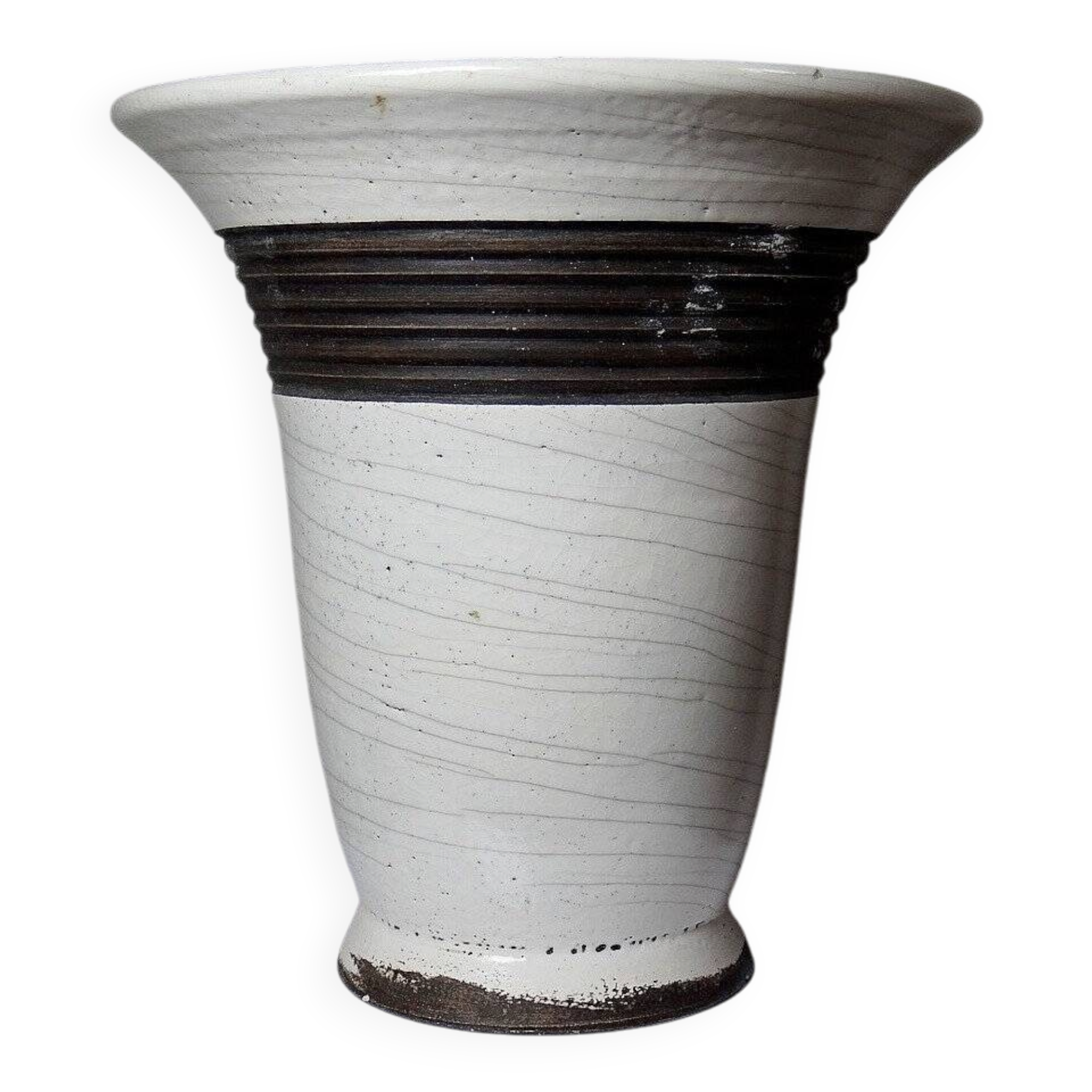 Large modern Raku lamp in beige and brown by Keramos Sèvres - René Hénon