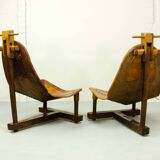 Brutalist Brazilian Style Patched Leather Lounge Chair and Side Table 60s