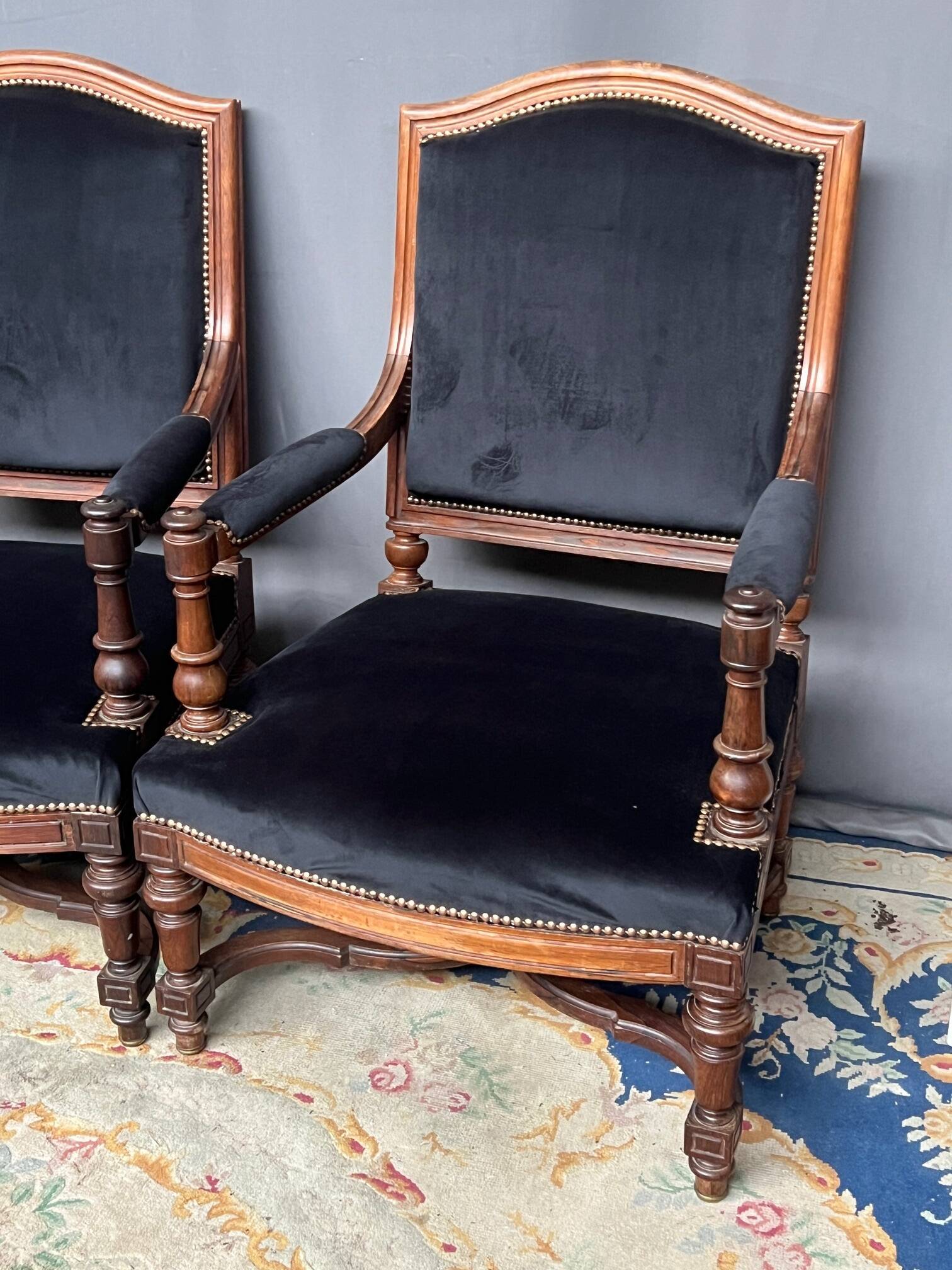 Pair of antique Louis XVI style armchairs. Rosewood.