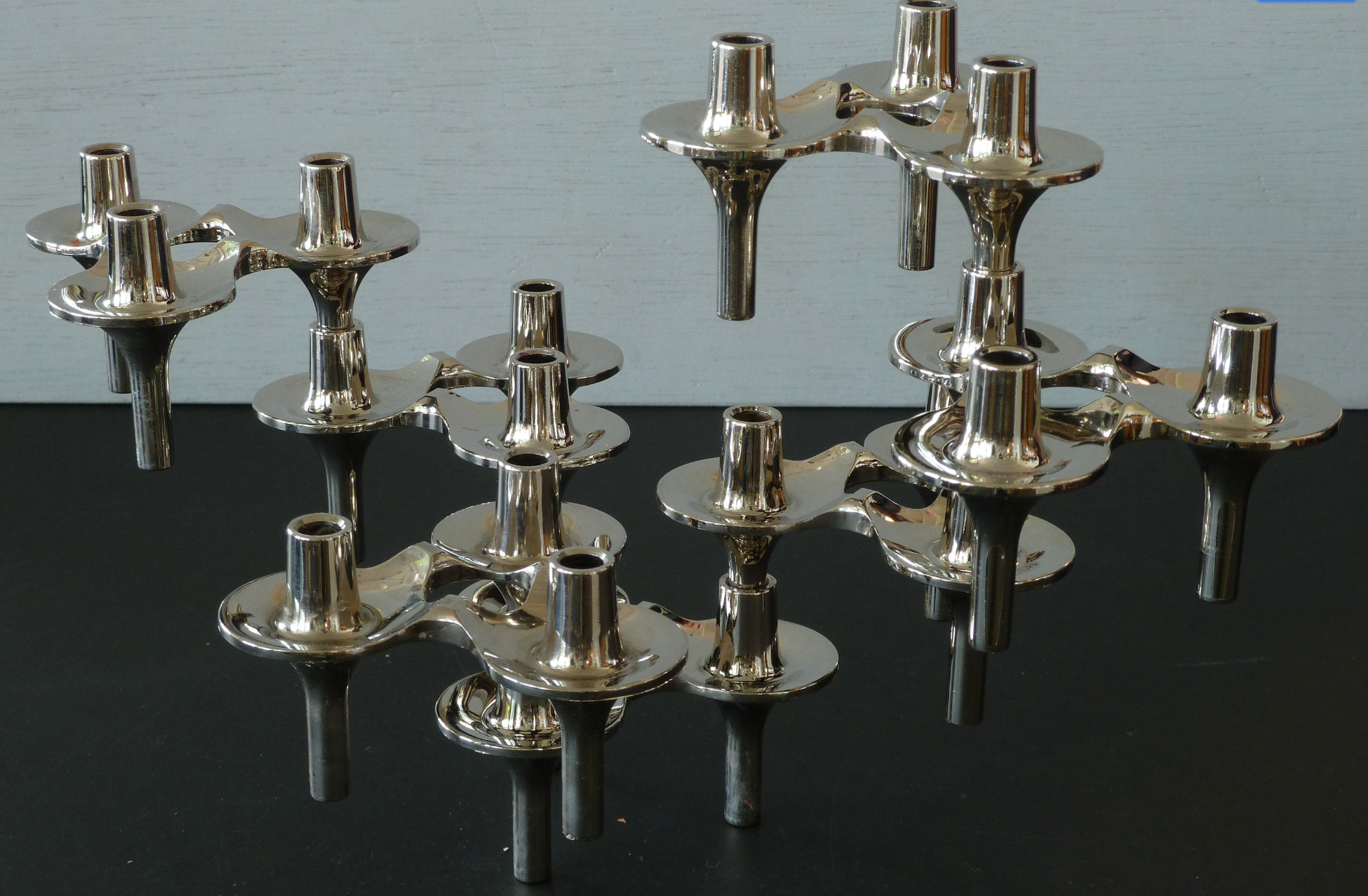 Rare set of 7 BMF Orion type Nagel candlesticks with box